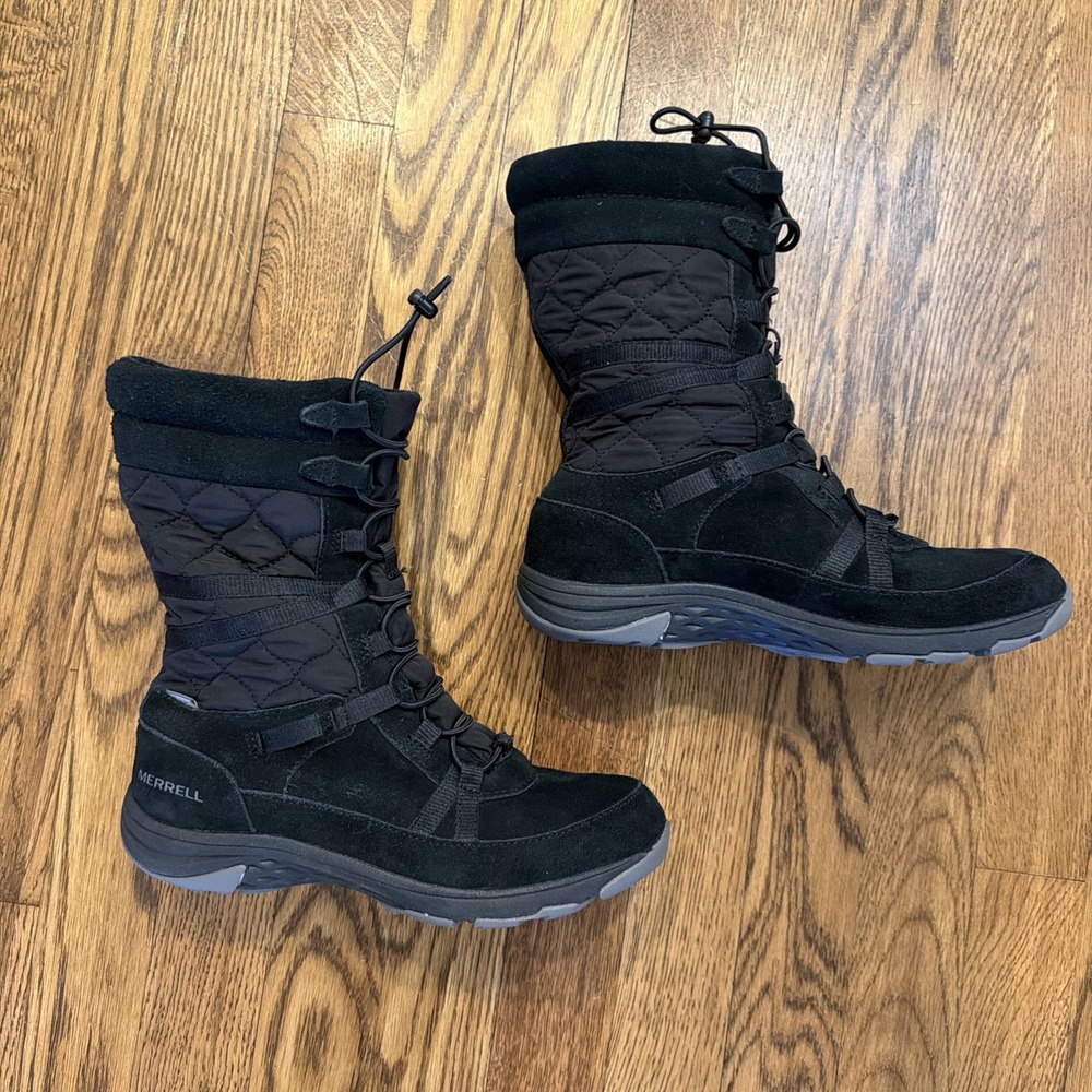 Merrell Women’s Sz 6 Approach Tall Waterproof Leather Quilted Black Boots J99128 - Picture 2 of 10